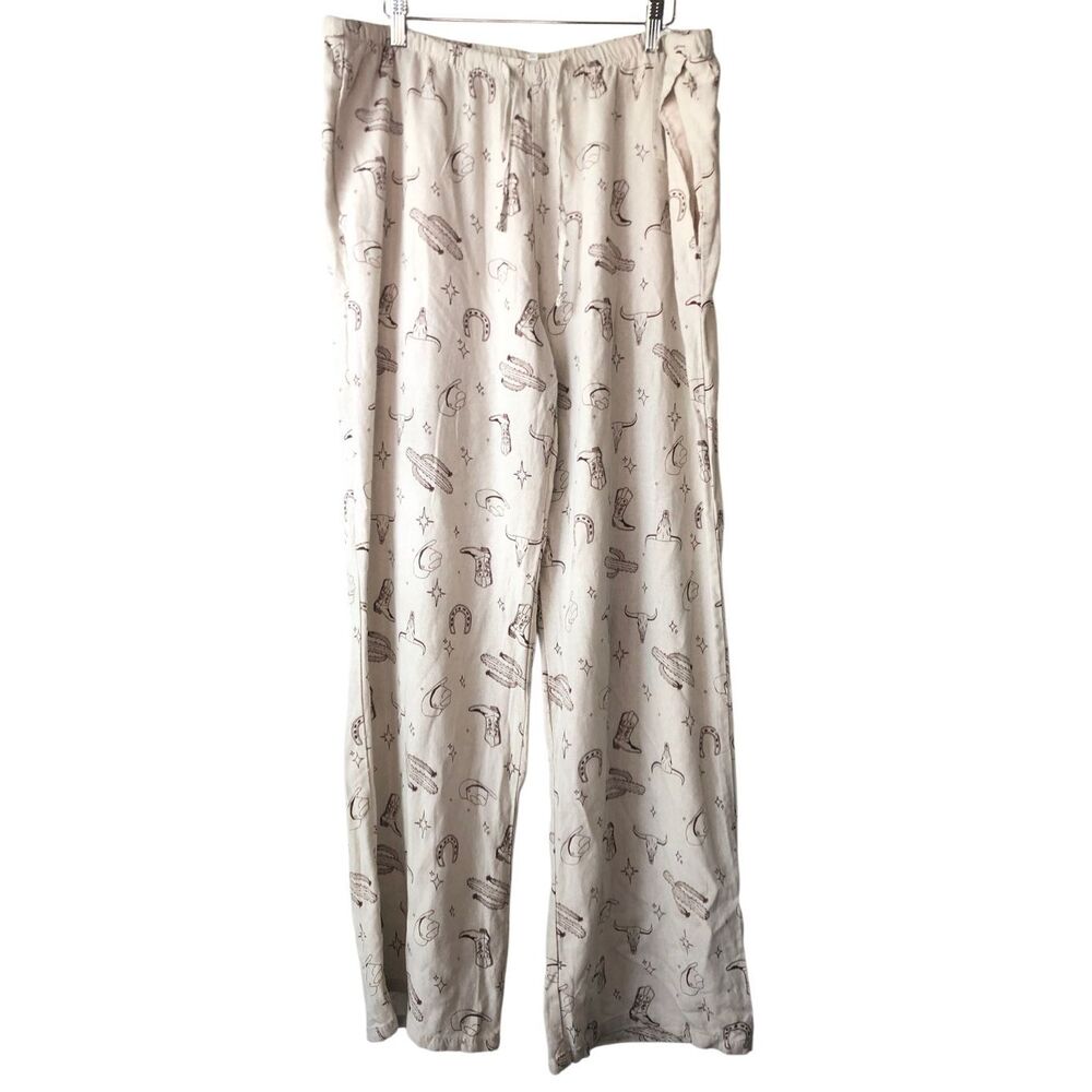 Cali1850 XL Western Print Wide-leg Linen Beach Pants cowgirl boho lounge - Picture 4 of 12